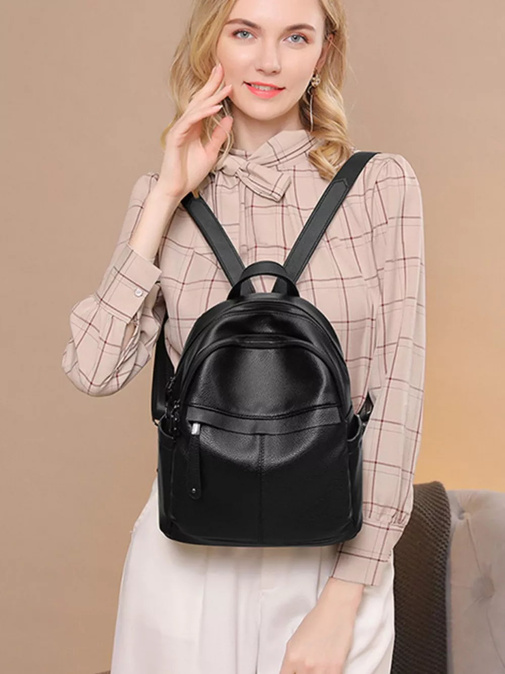 Minimalist Chic PU Leather Casual Backpack Bag, image 2