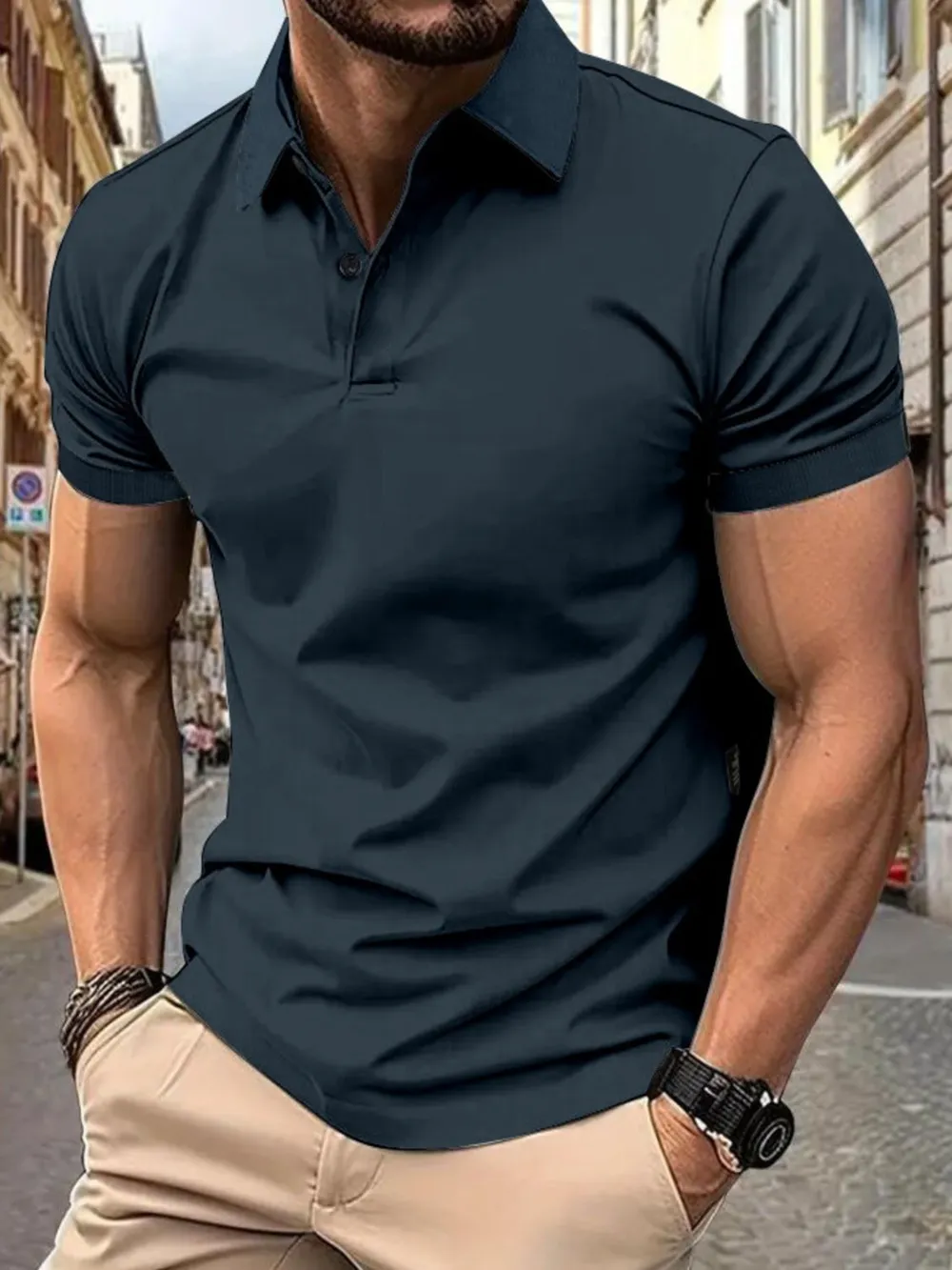 Men's Full Size Button Detail Short Sleeve Polo Plus Size, image 3