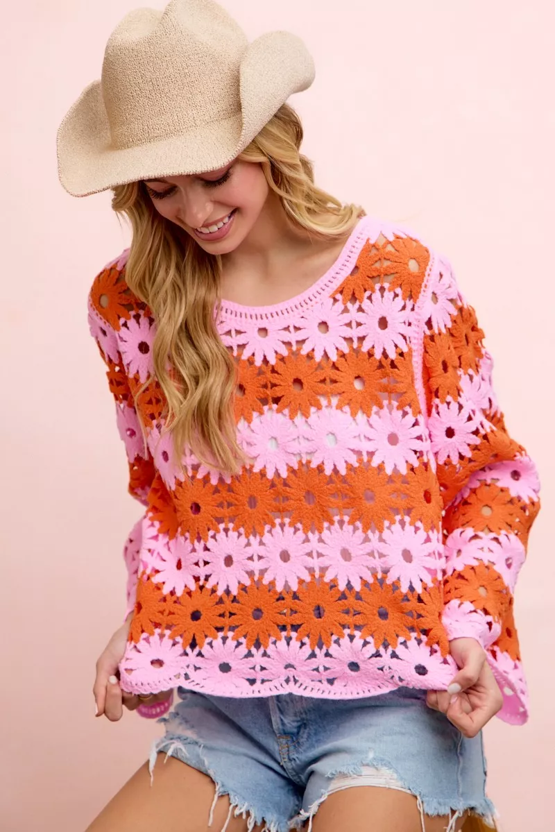 BiBi Flower Crochet Knit Top, image 8
