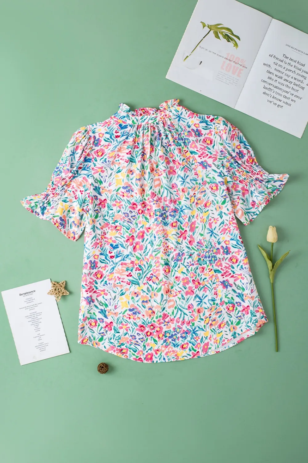 Printed Notched Short Sleeve Blouse, image 2