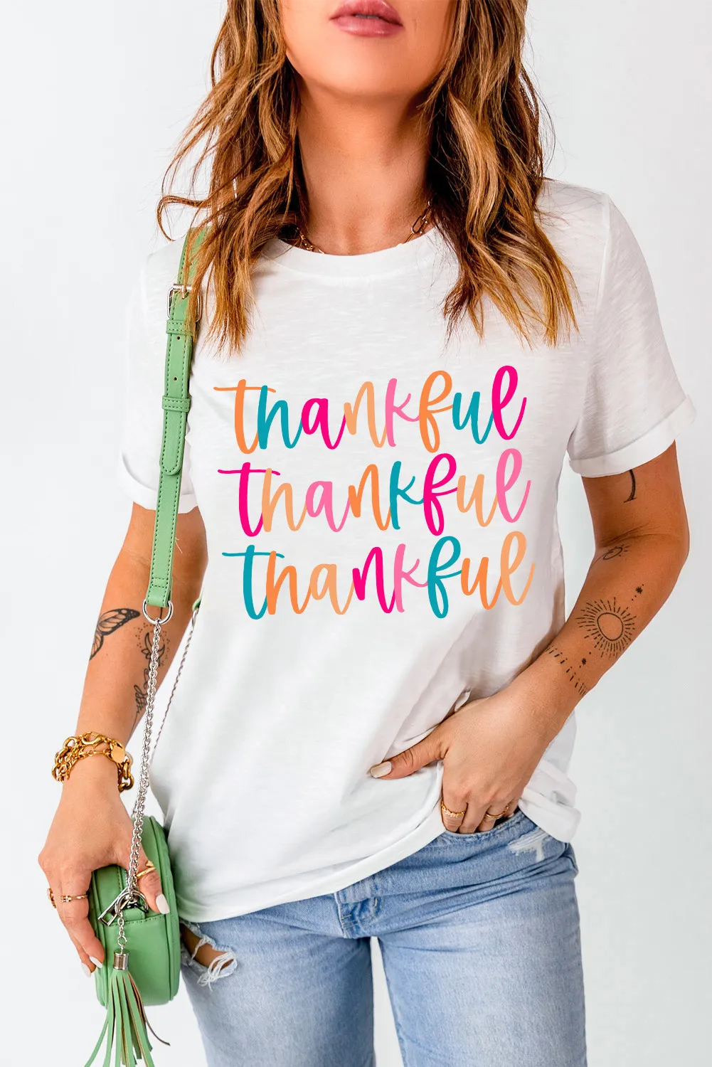 Full Size THANKFUL Round Neck Short Sleeve T-Shirt, image 2