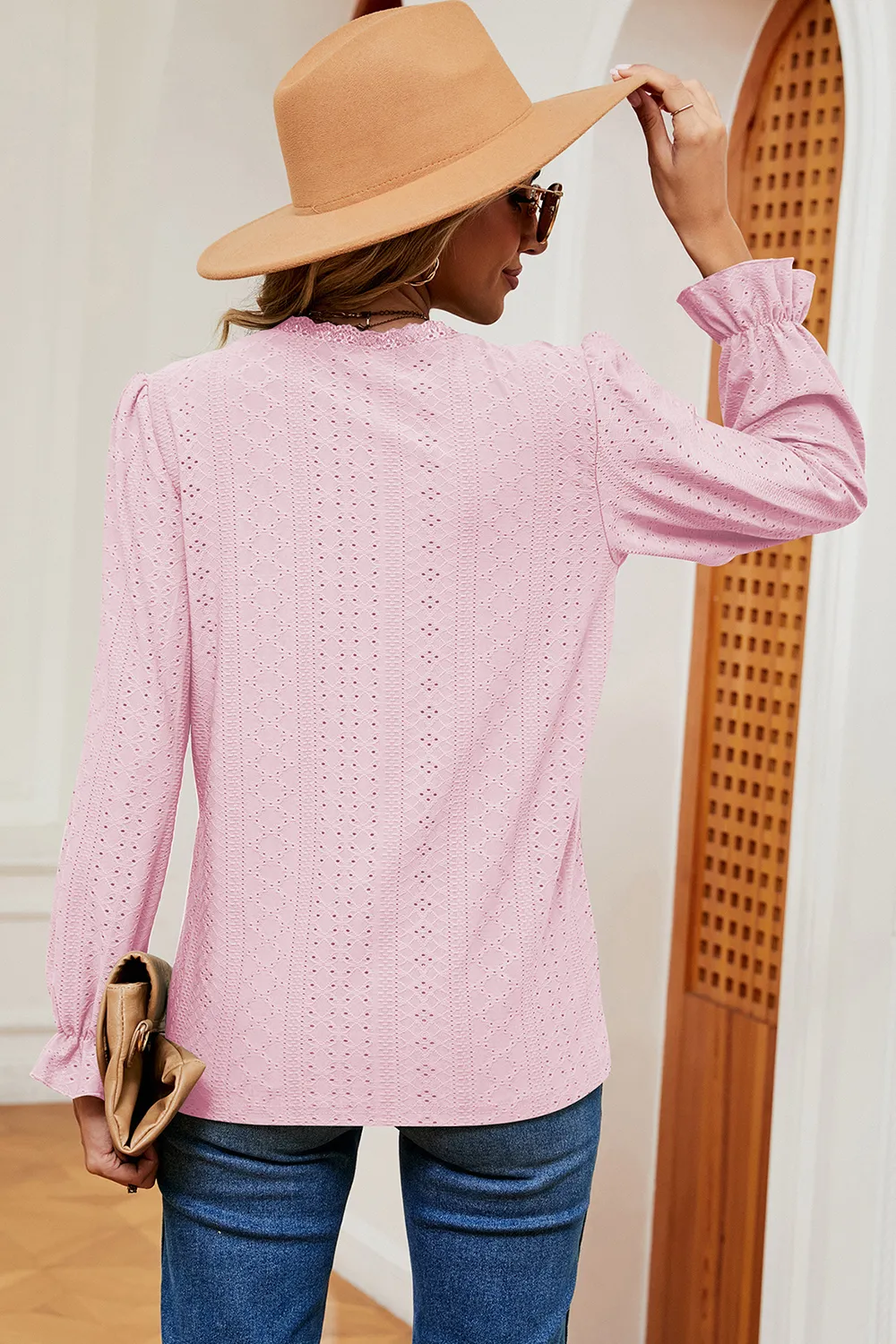 Eyelet V-Neck Flounce Sleeve T-Shirt, image 10