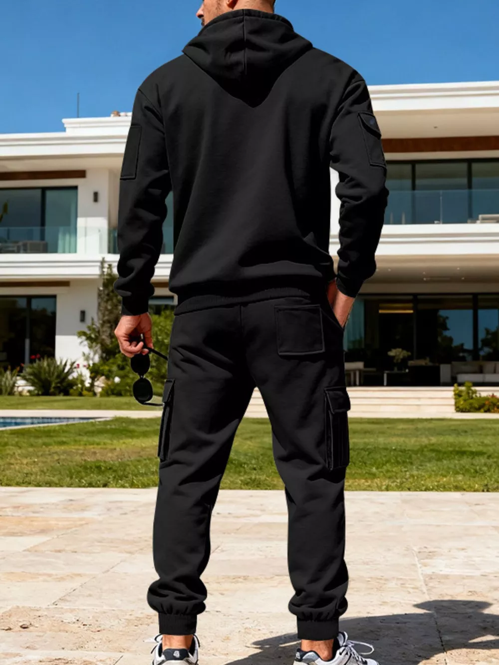 Men's Full Size Half Zip Hoodie and Cargo Pants Set Plus Size, image 3