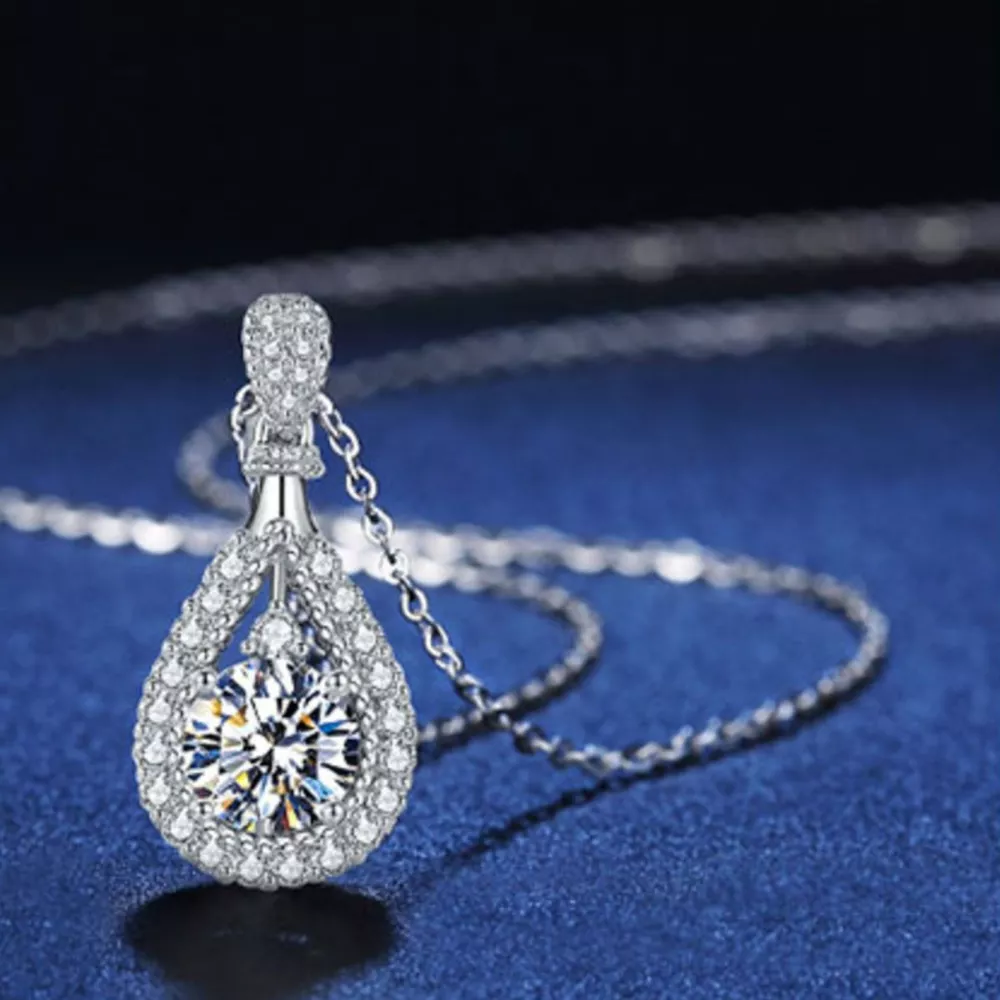 5 Carat 925 Sterling Silver Moissanite Teardrop Necklace, image 4