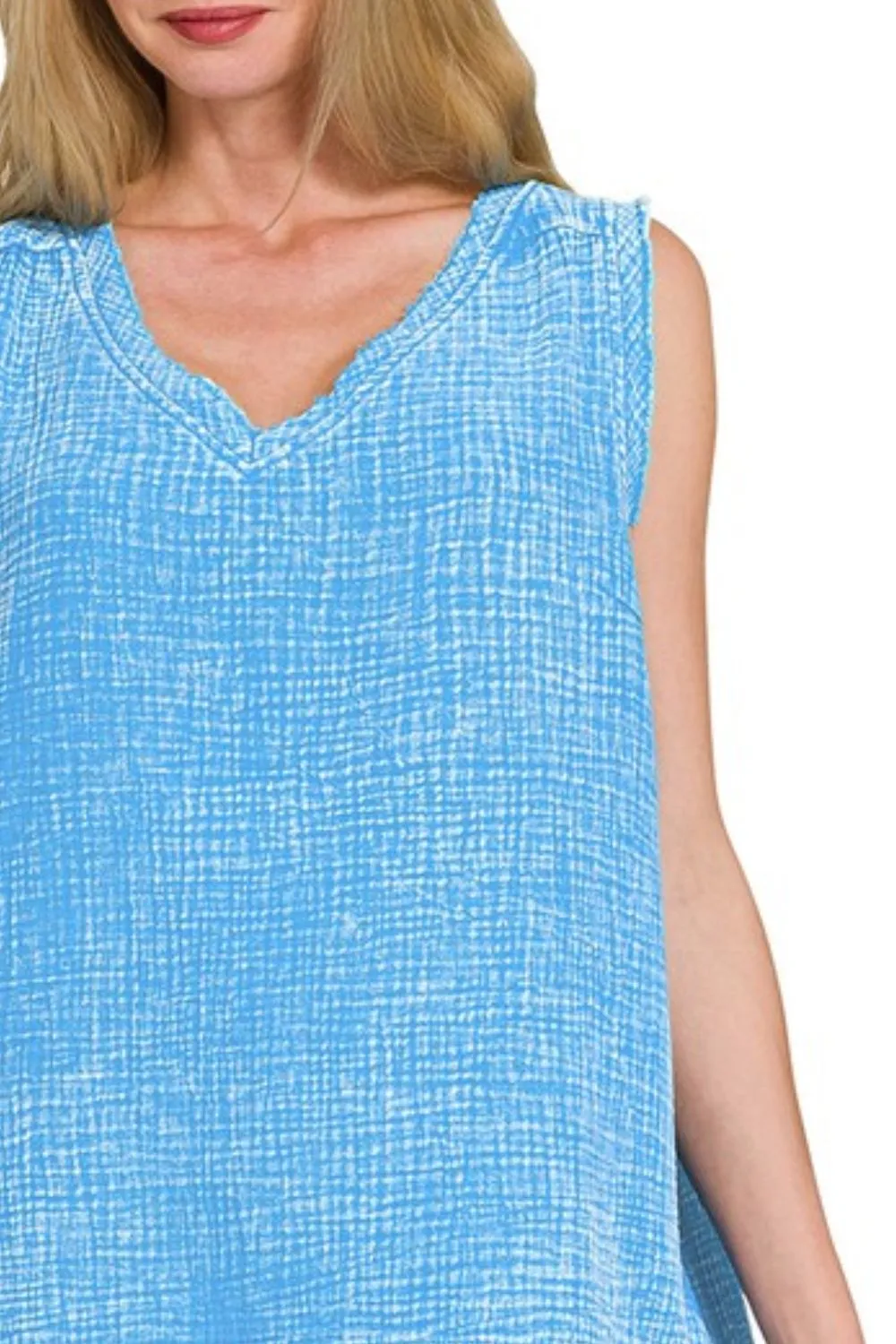 Double Gauze Raw Edge Acid Washed Tank, image 2