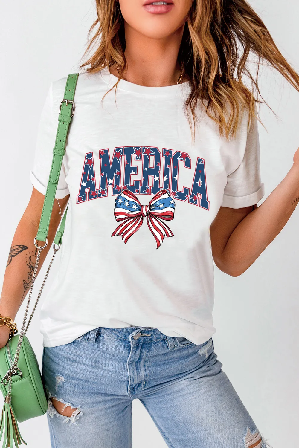 AMERICA Round Neck Short Sleeve T-Shirt, image 2