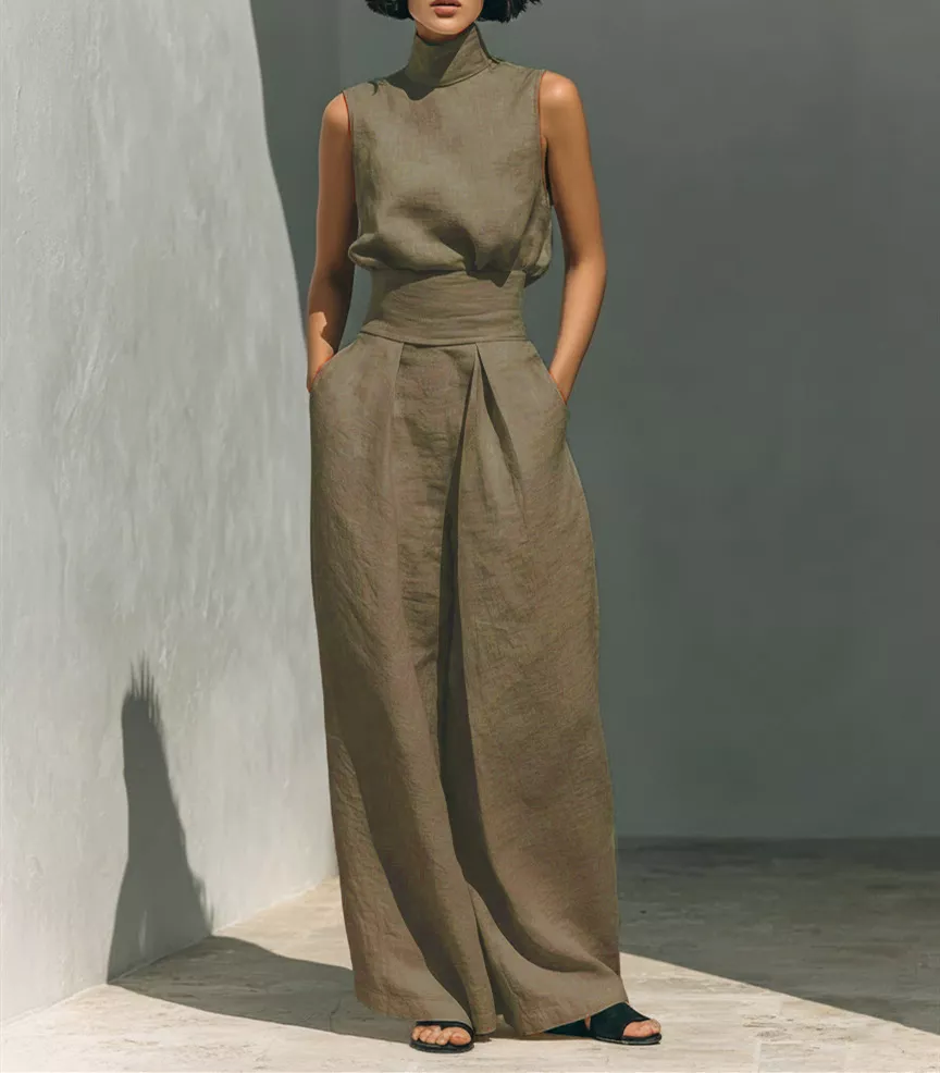 Full Size Turtleneck Sleeveless Top and Wide Leg Pants Set Plus Size, image 28