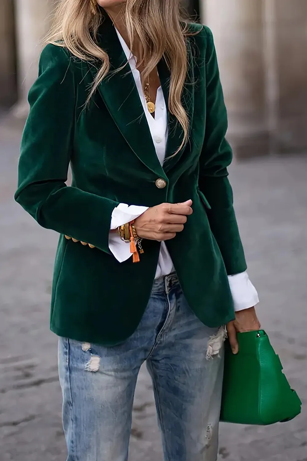One Button Lapel Collar Long Sleeve Blazer, image 3