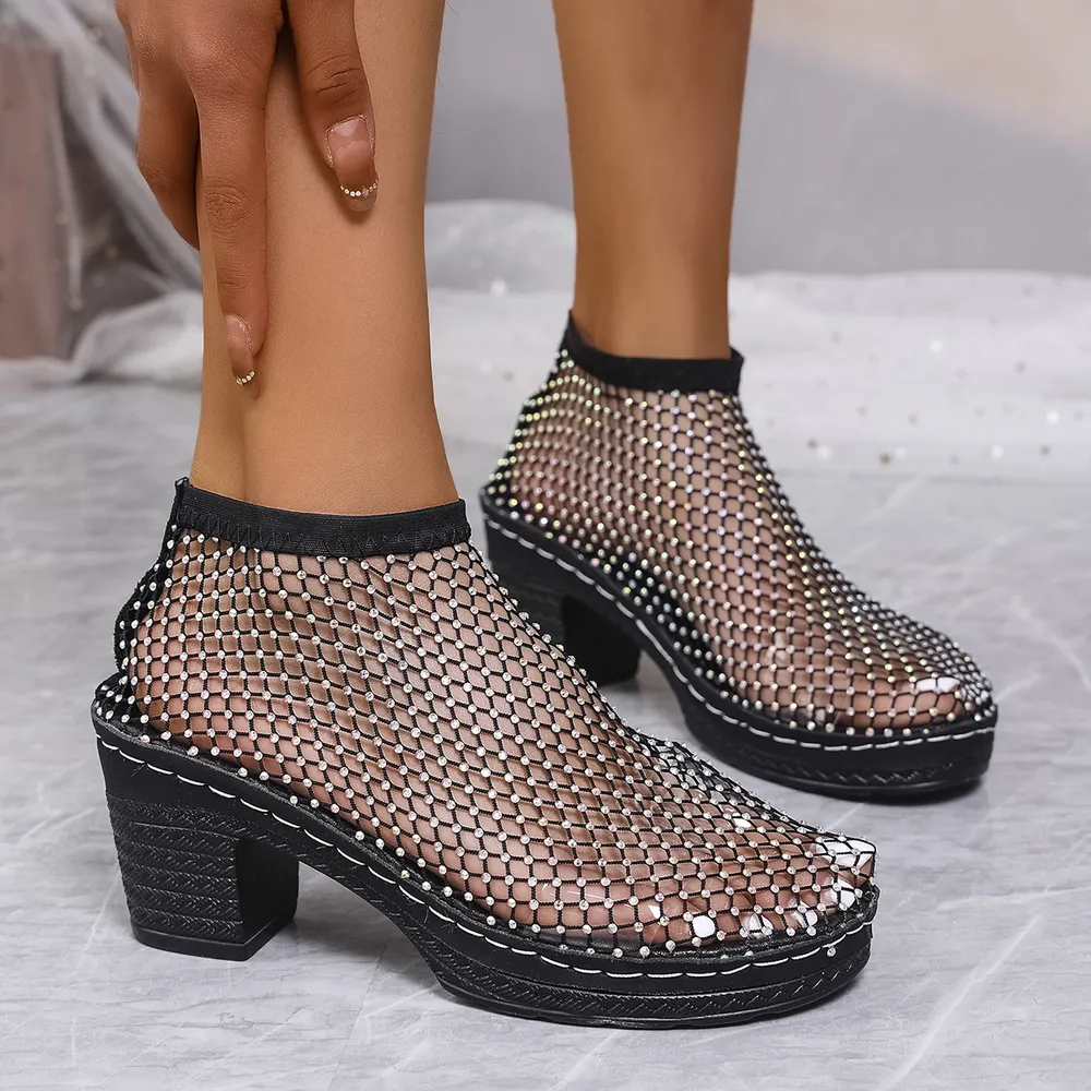 Rhinestone Block Heel Sandals, image 2
