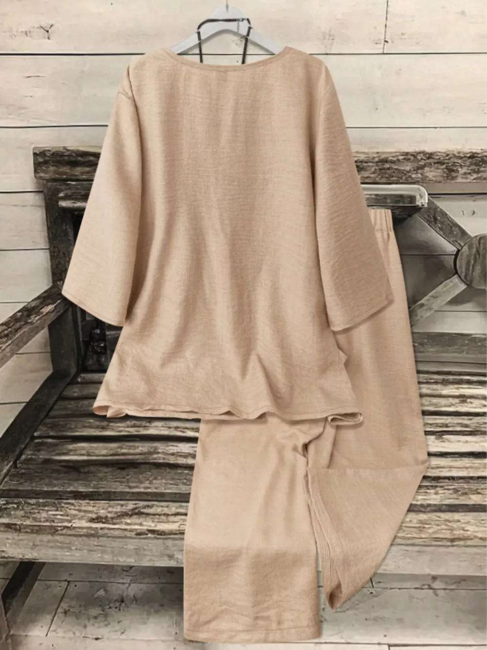 Plus Size V-Neck Long Sleeve Top and Pants Set, image 2