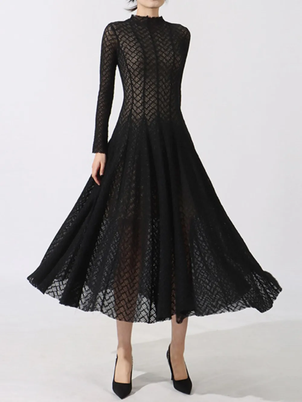 Lace Mock Neck Long Sleeve Dress, image 2