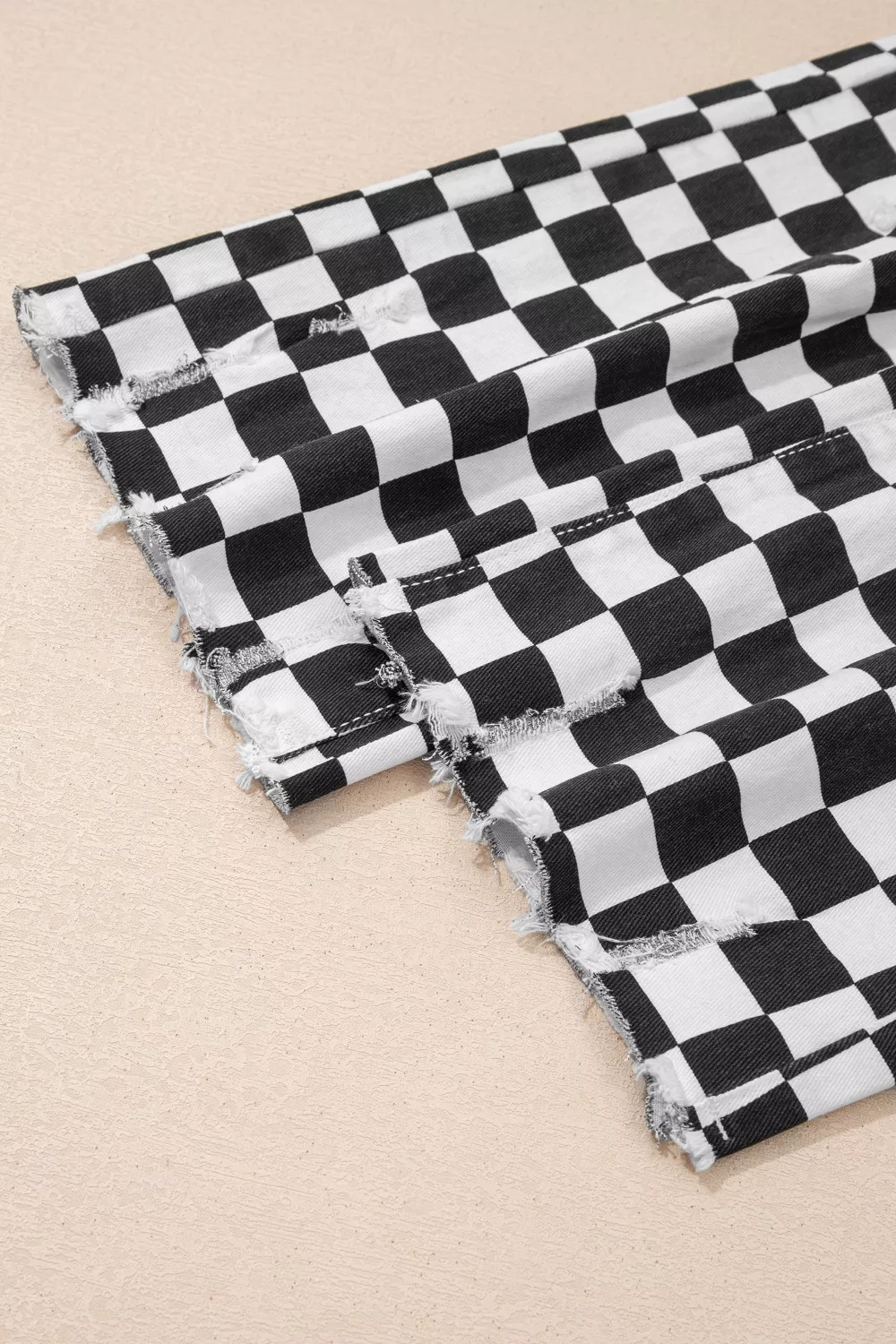 Checkerboard Print Distressed Holes Raw Edge Cropped Jeans, image 11