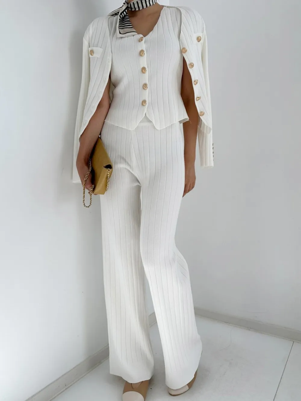 V-Neck Tank, Cardigan and Pants Three-Piece Sweater Set, image 2