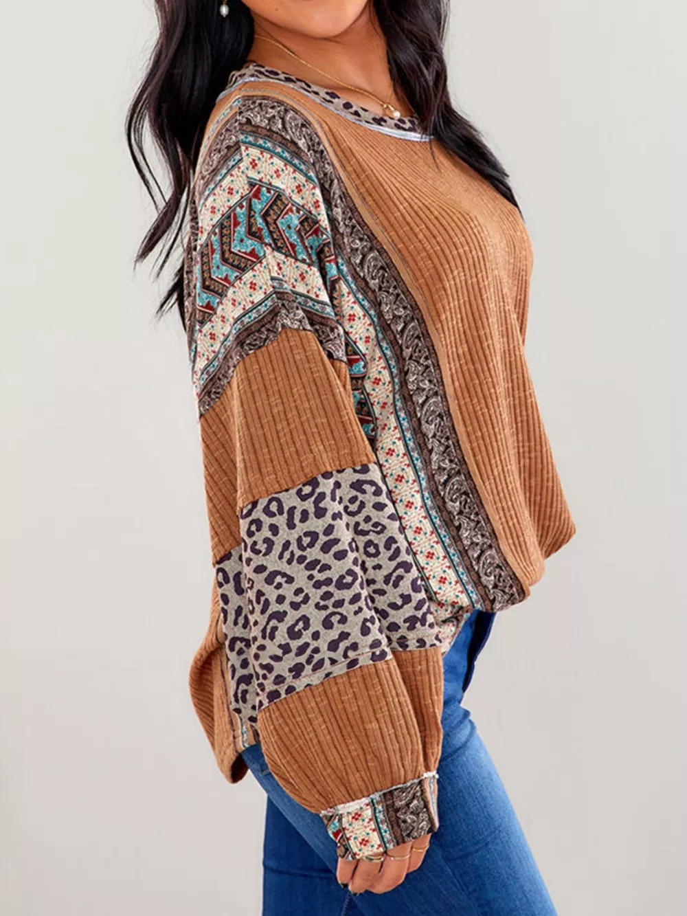 Leopard Color Block Ribbed Top, image 7