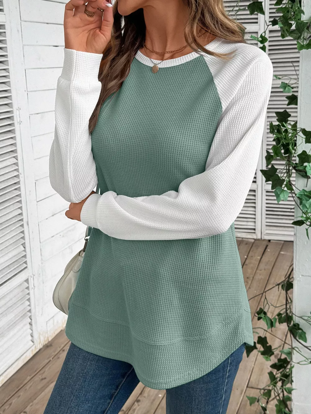 Waffle Knit Raglan Sleeve T-Shirt, image 12
