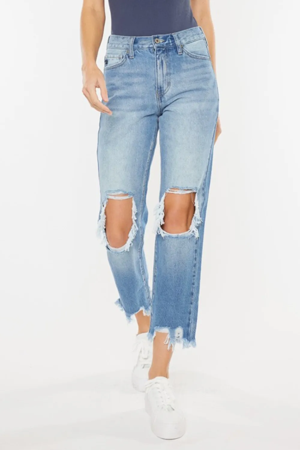 High Waist Chewed Up Straight Mom Jeans, image 9