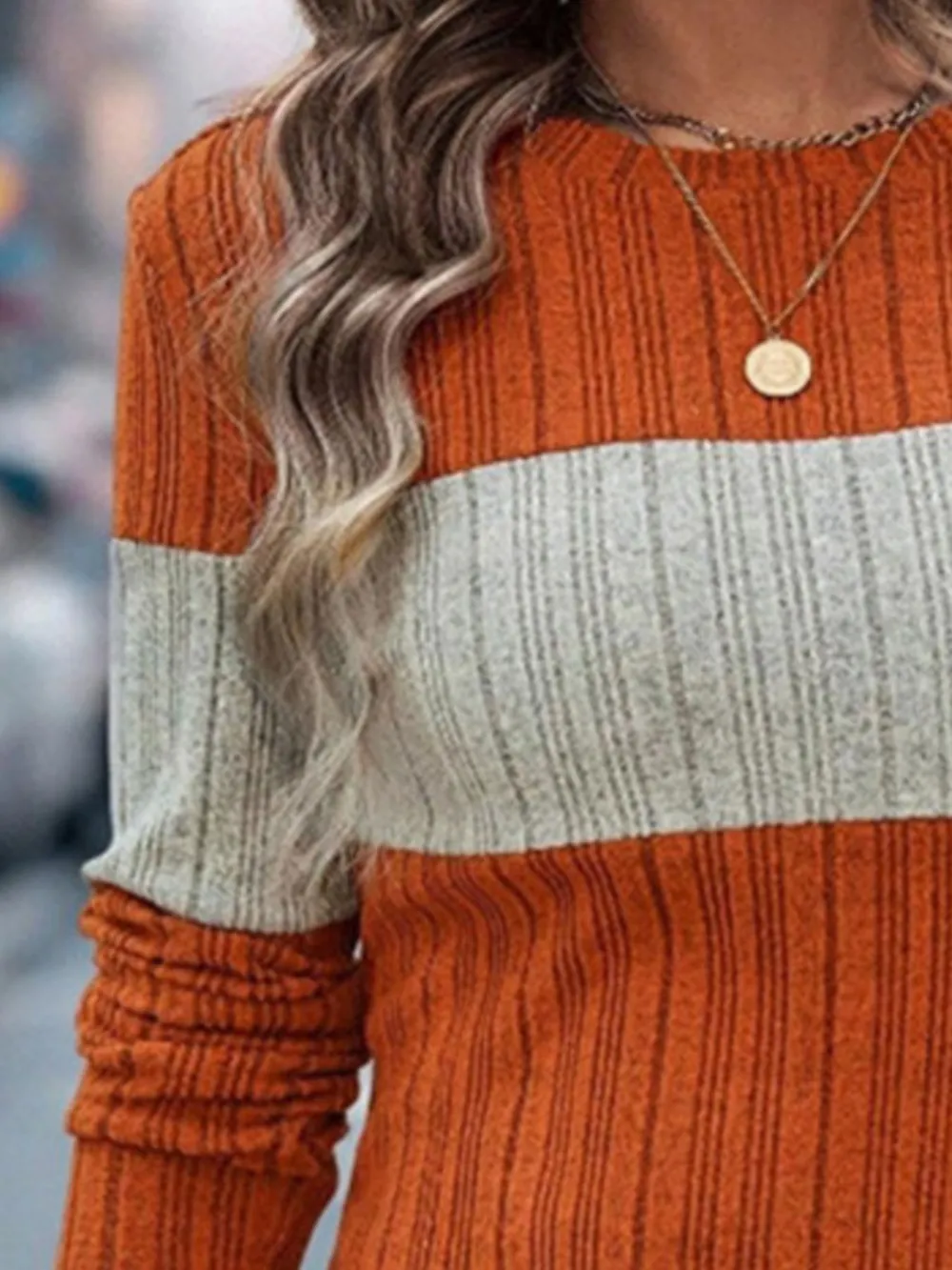 Color Block Round Neck Long Sleeve Sweater, image 14