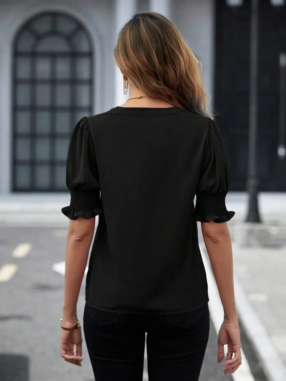 Notched Short Sleeve Blouse, image 5