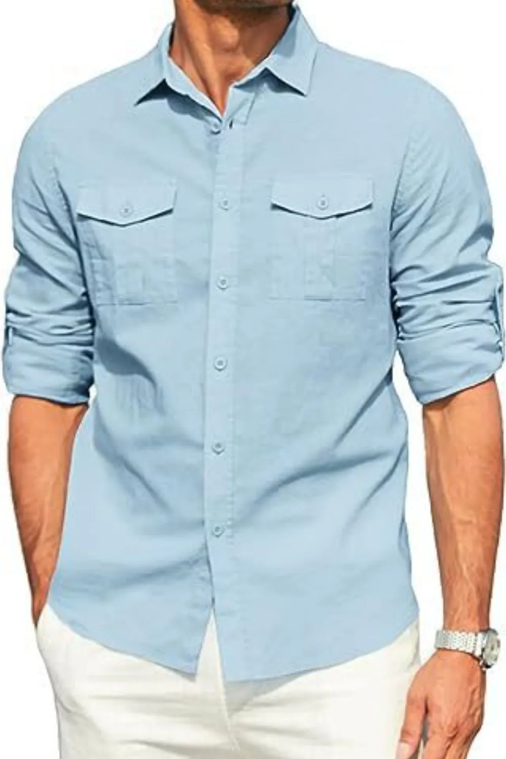 Men's Plus Size Button Down Collared Neck Long Sleeve Shirt, image 3