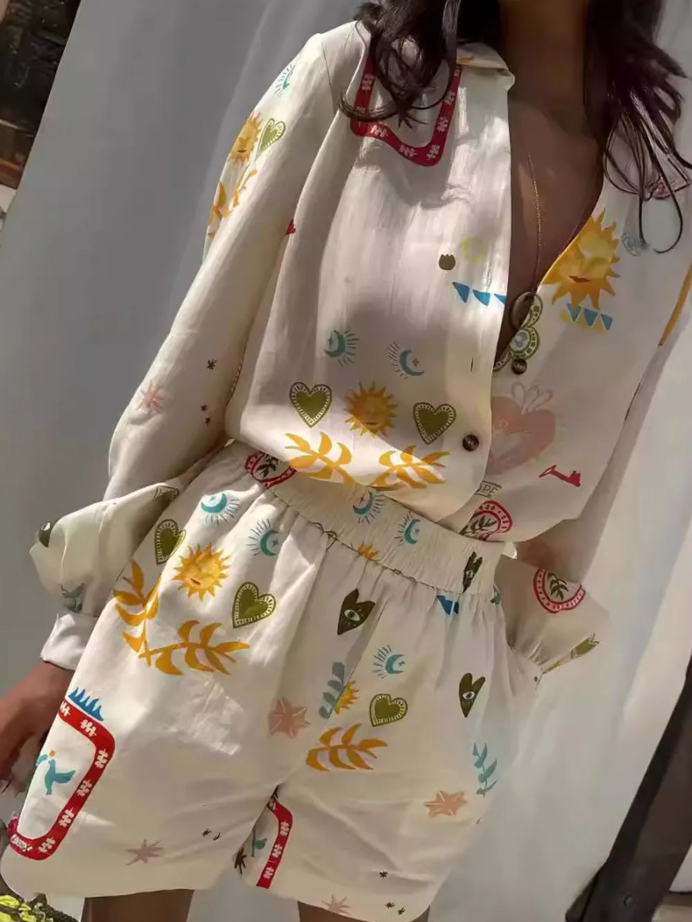 Printed Long Sleeve Shirt and Shorts Set, image 4