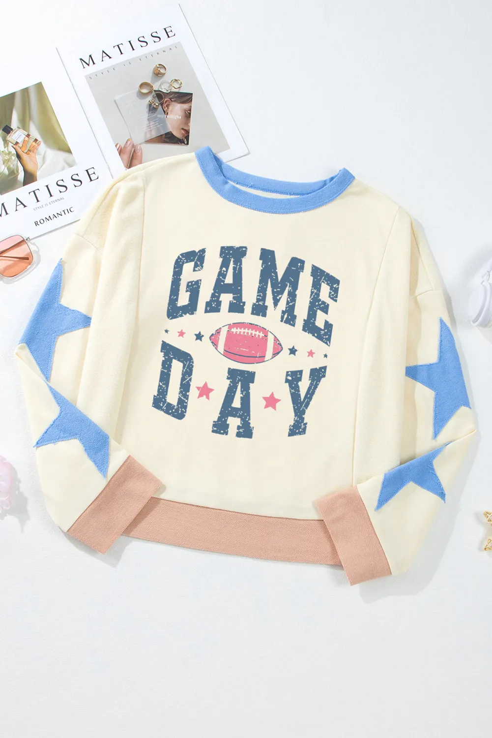GAME DAY Star Patch Round Neck Long Sleeve Sweatshirt, image 2