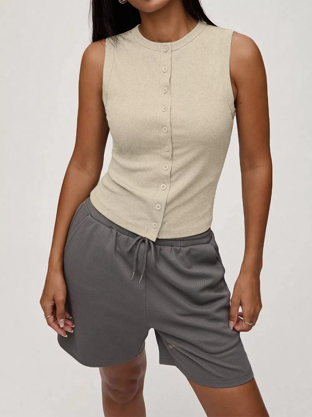 Ribbed Button-Front Sleeveless Tank, image 20