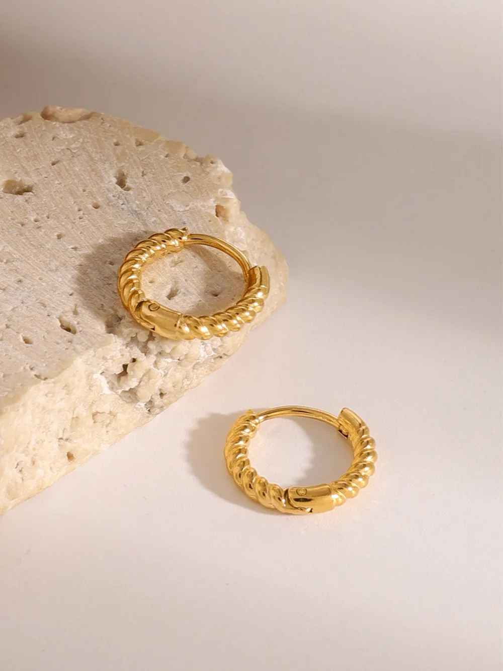 18K Gold-Plated Stainless Steel Huggie Earrings, image 5