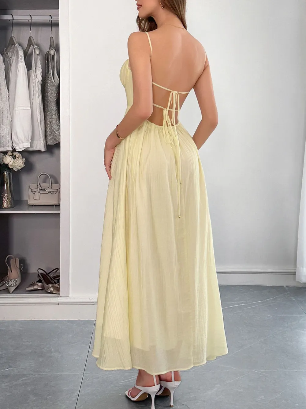 Texture Sweetheart Neck Backless Cami Dress, image 6