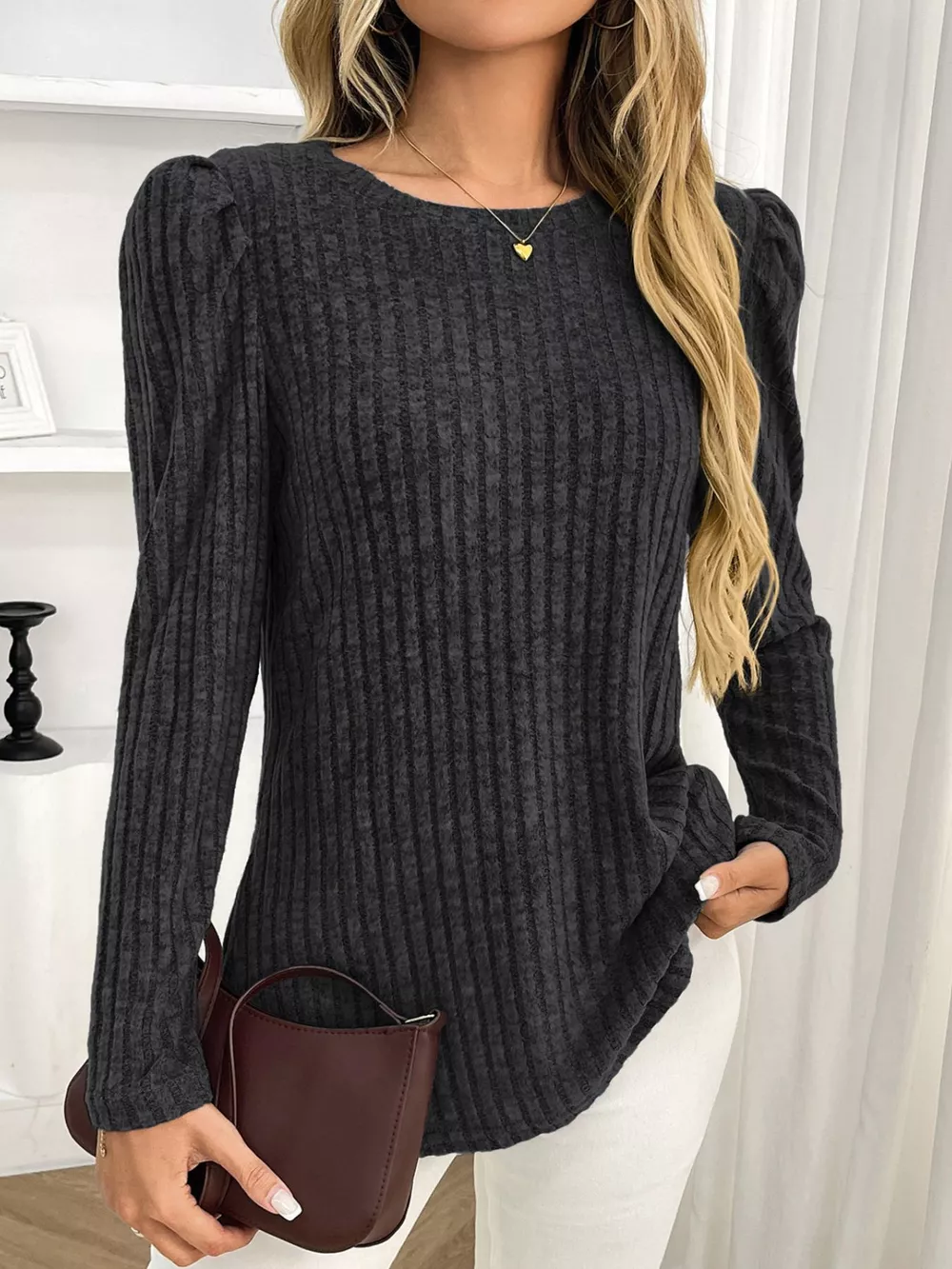 Round Neck Puff Sleeve T-Shirt, image 3