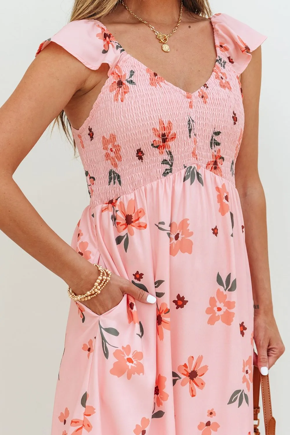Ruffled Smocked Cap Sleeve Printed Maxi Dress, image 2