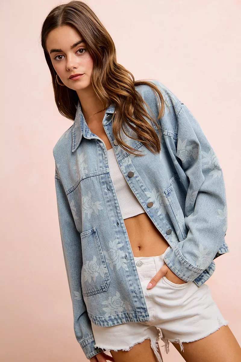 BiBi Printed Washed Denim Jacket With Pocket, image 9