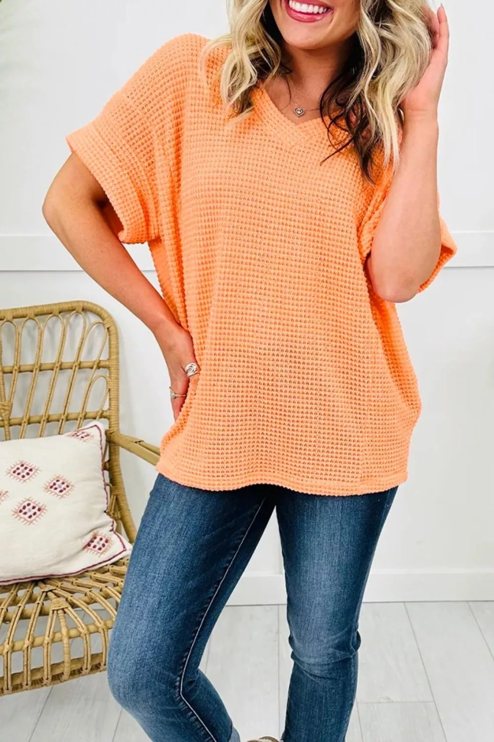 Textured Waffle Knit V-Neck T-Shirt, image 11