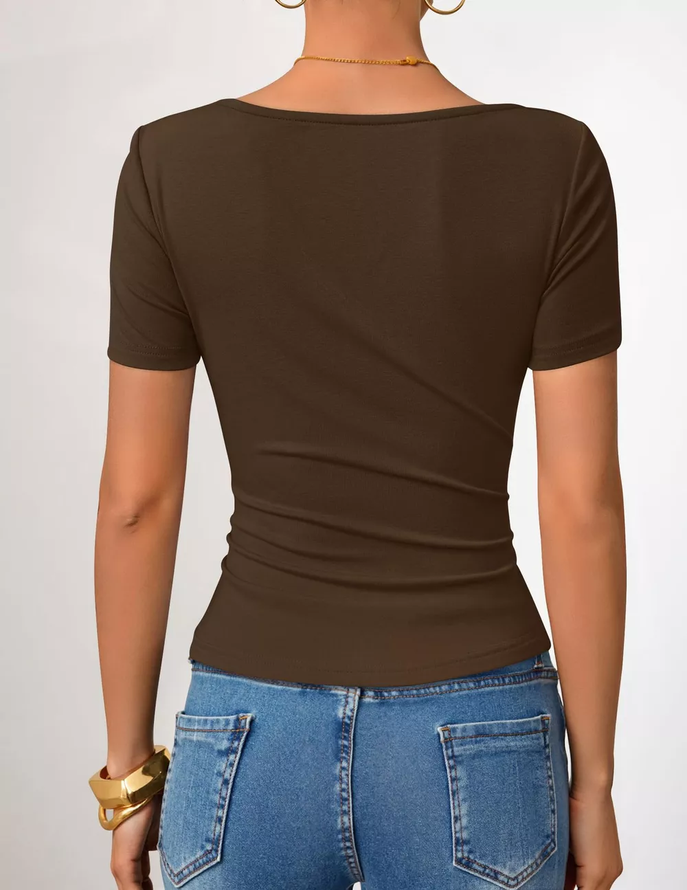 Asymmetrical Neckline Fitted T-Shirt, image 24