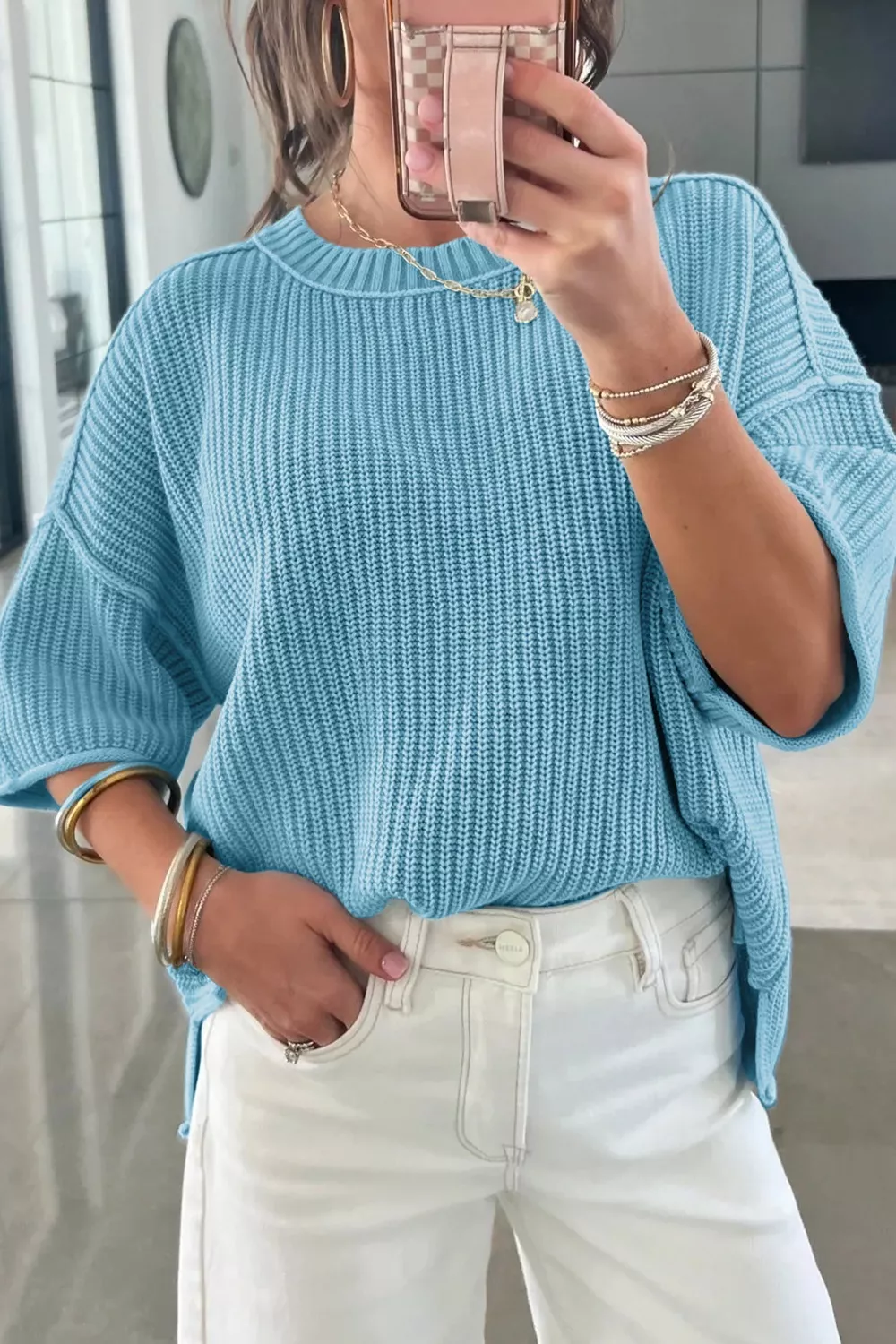Casual Knit Half Sleeve Sweater