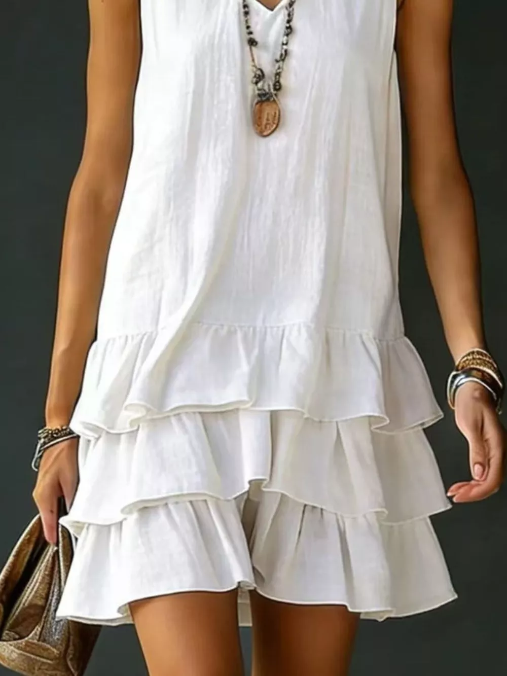 Full Size Ruffled Hem V-Neck Sleeveless Dress Plus Size, image 18