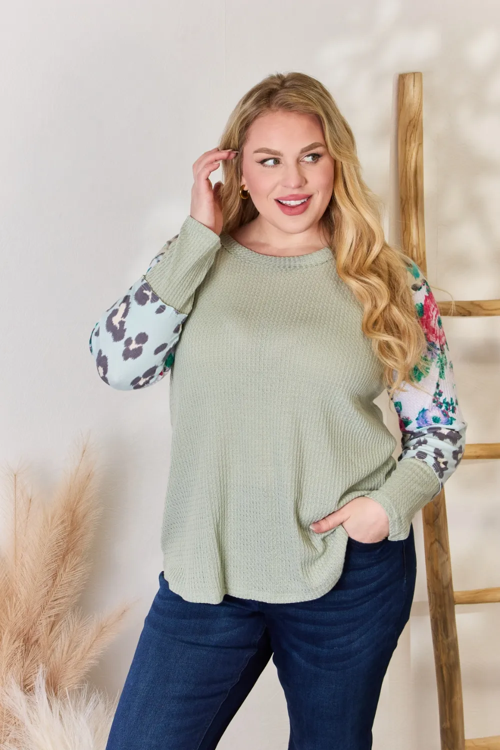 Full Size Printed Round Neck Blouse, image 7