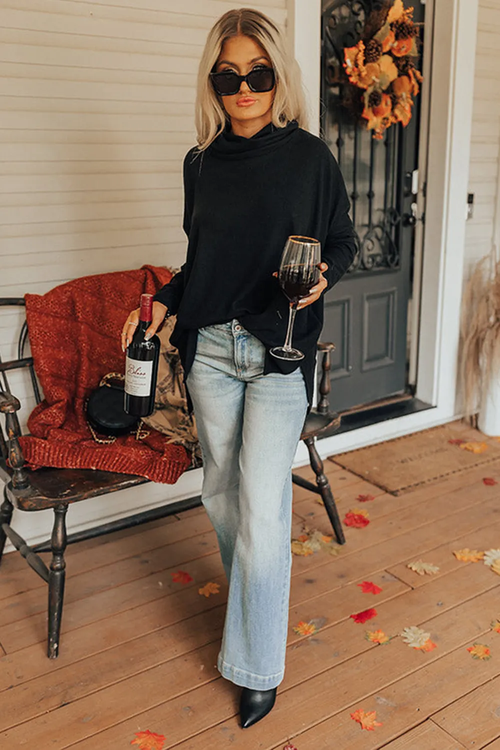 Side Slit High-Low Cowl Neck Long Sleeve Blouse, image 13