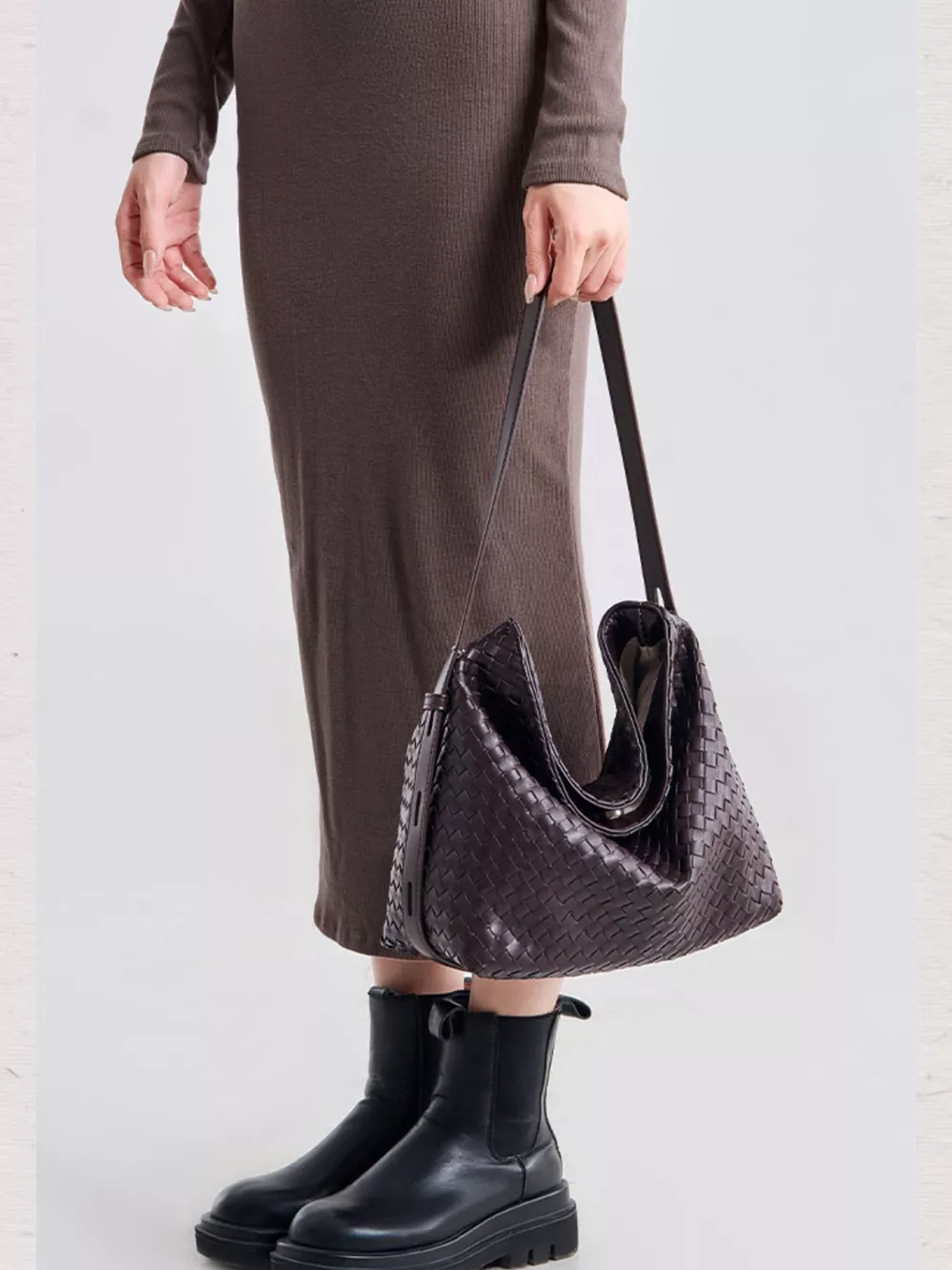 Woven Leather Hobo Shoulder Bag, image 5