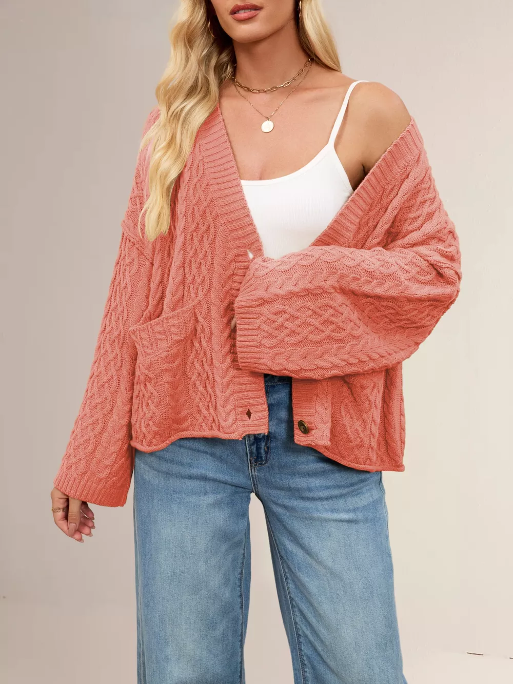 Cable Knit Button-Down Cardigan, image 12
