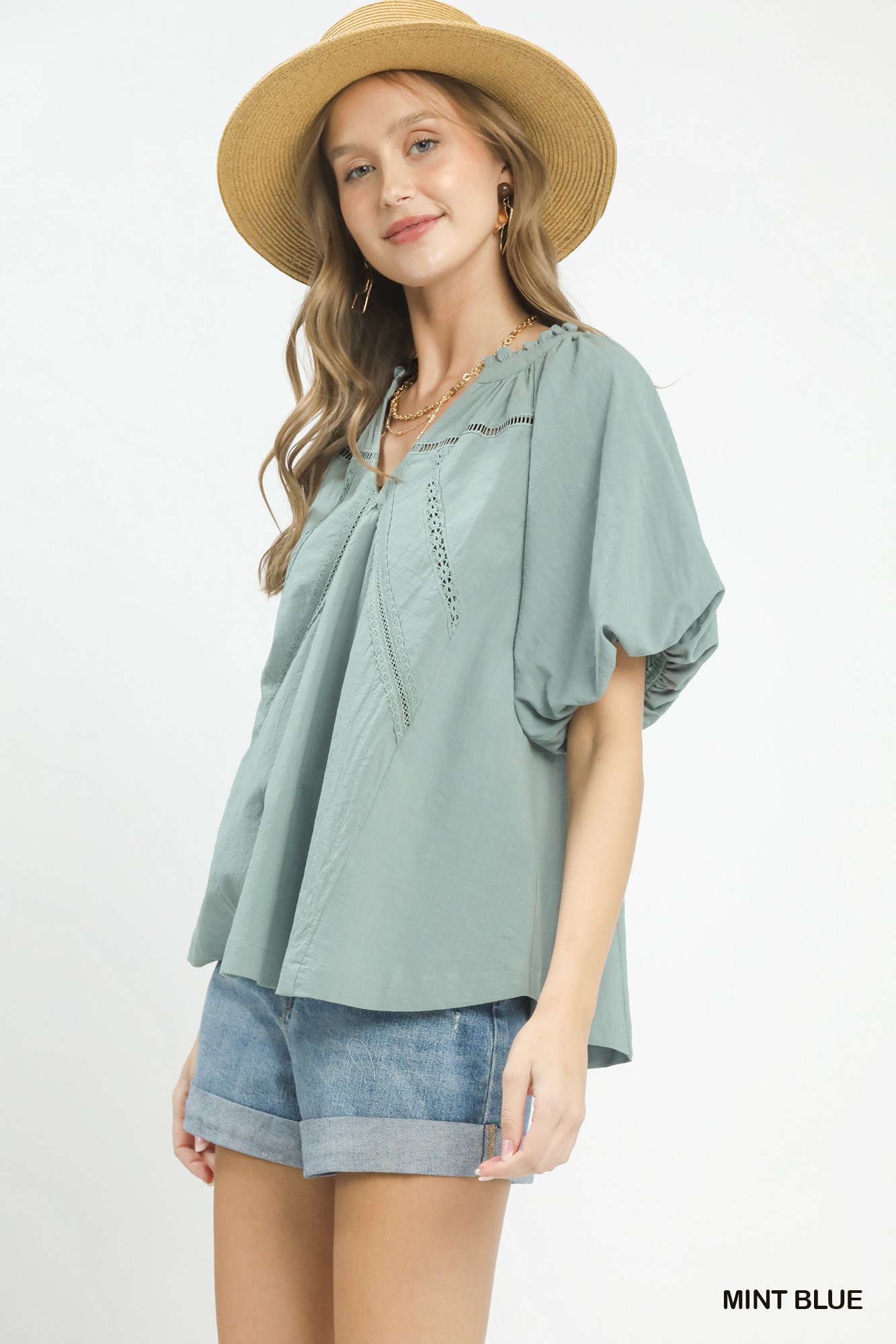 Lace Inset Puff Sleeve Boho Blouse, image 2