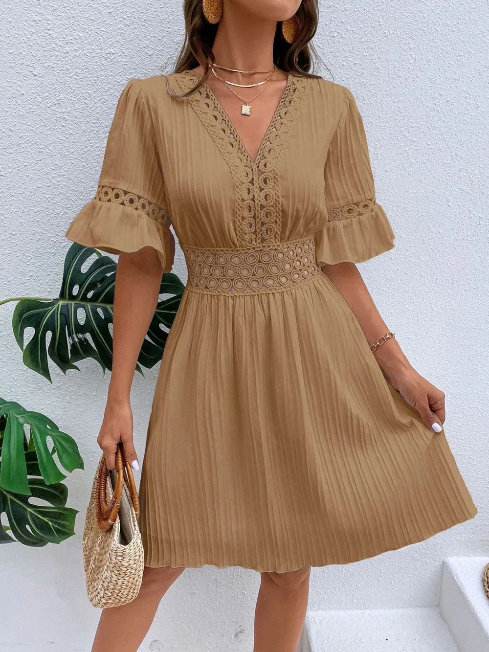 Cutout V-Neck Flounce Sleeve Mini Dress, image 4