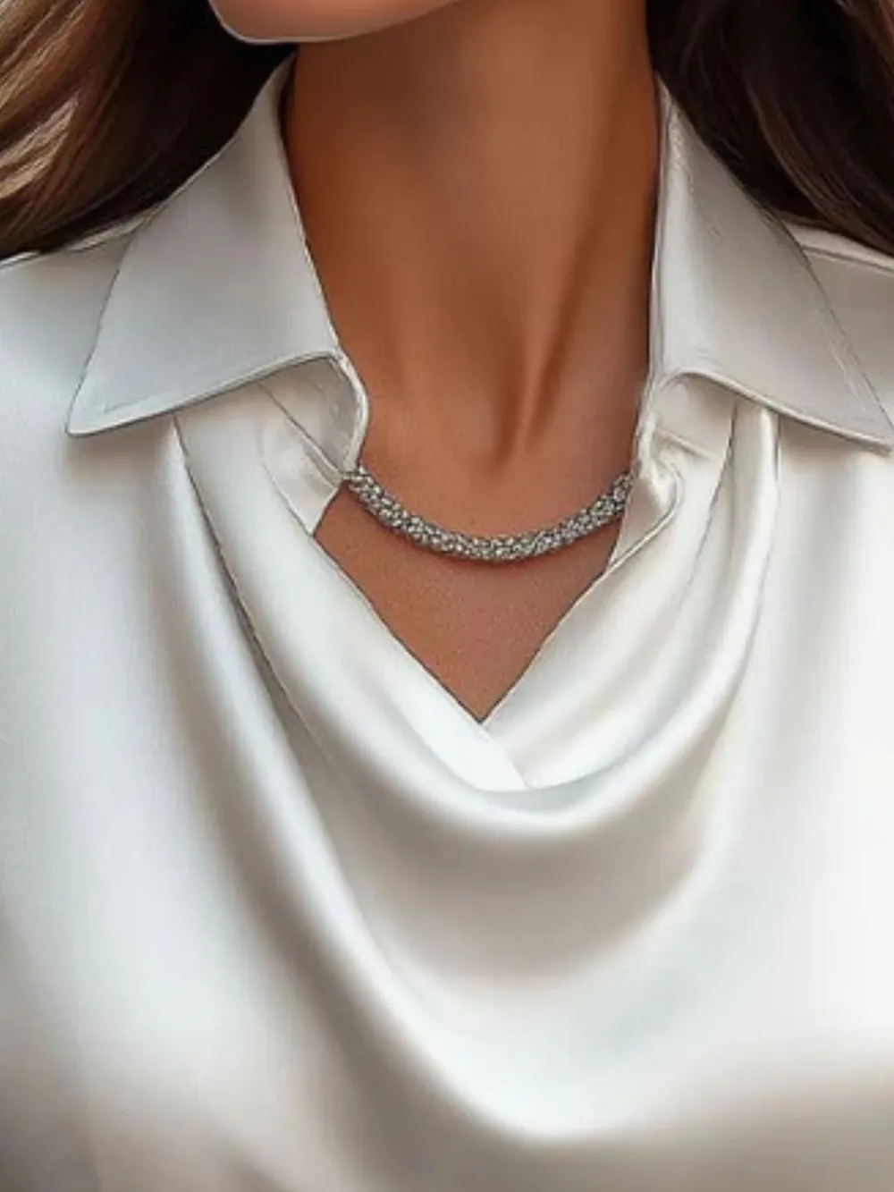 Satin Collar Long Sleeve Blouse, image 5