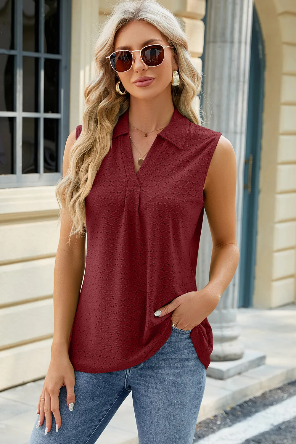 Eyelet Johnny Collar Tank, image 6