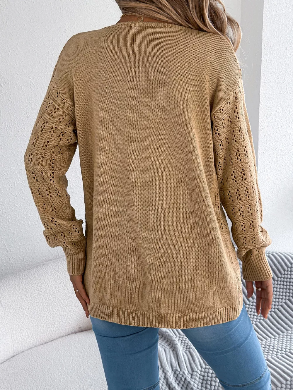 Open-Front Crochet Knit Cardigan, image 9