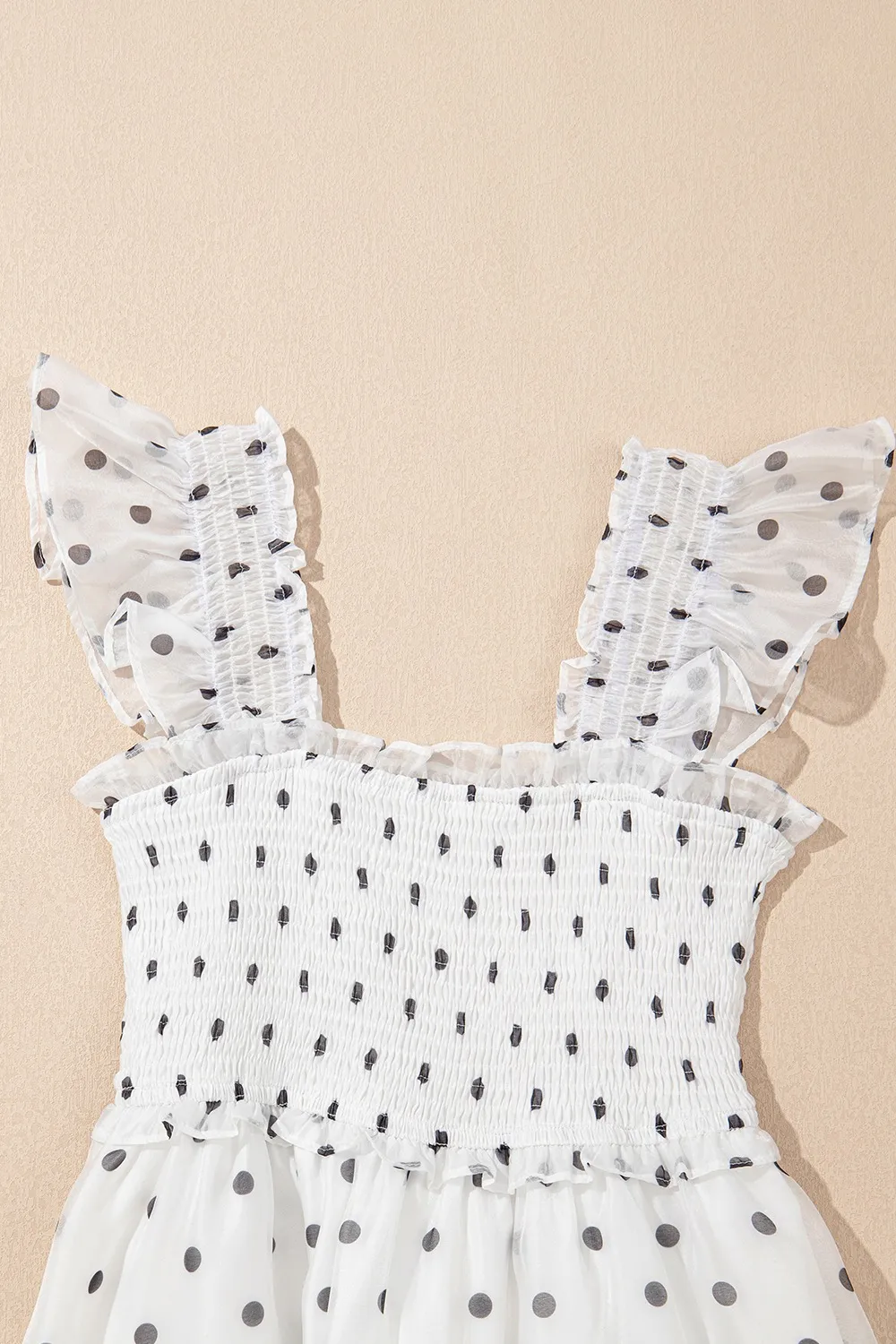Polka Dot Ruffle Sleeve Smocked Midi Dress, image 3