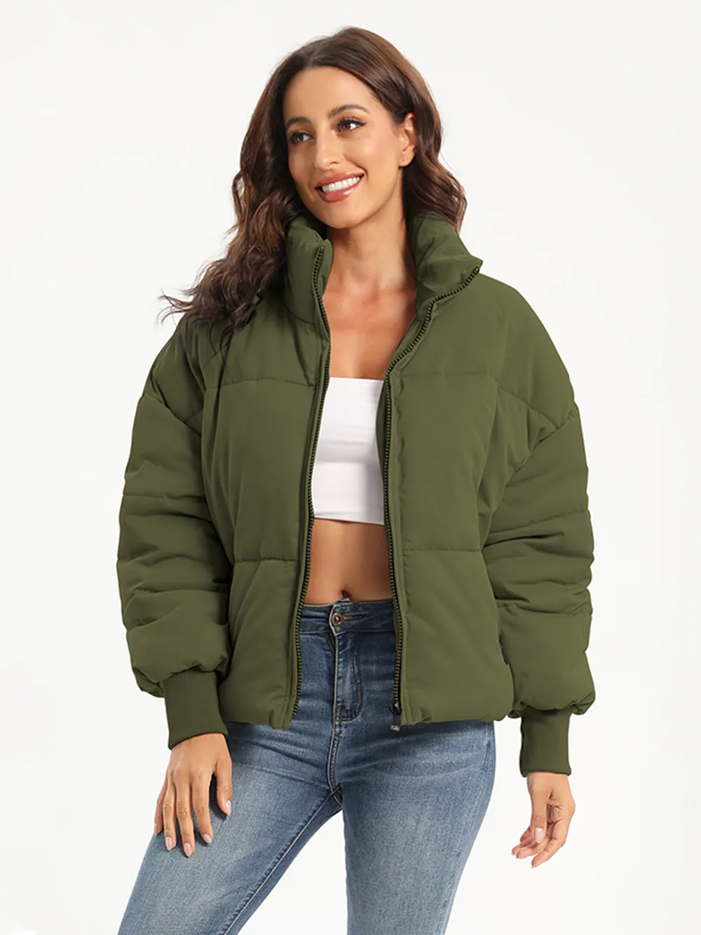 Zip Up Turtleneck Long Sleeve Puffer Jacket, image 17