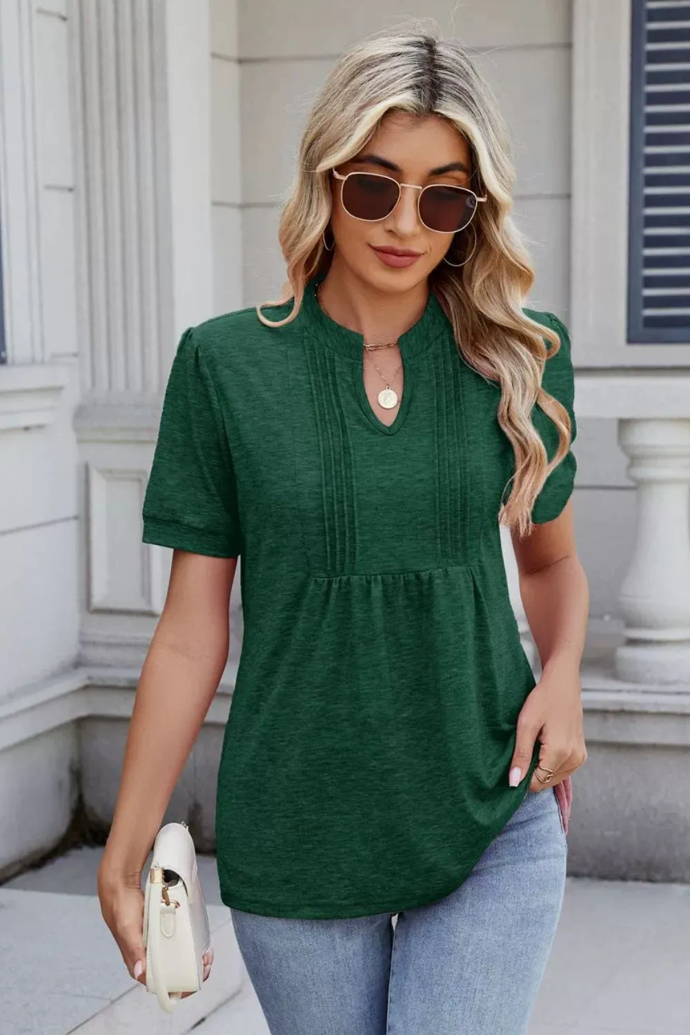 Notched Short Sleeve Top, image 2
