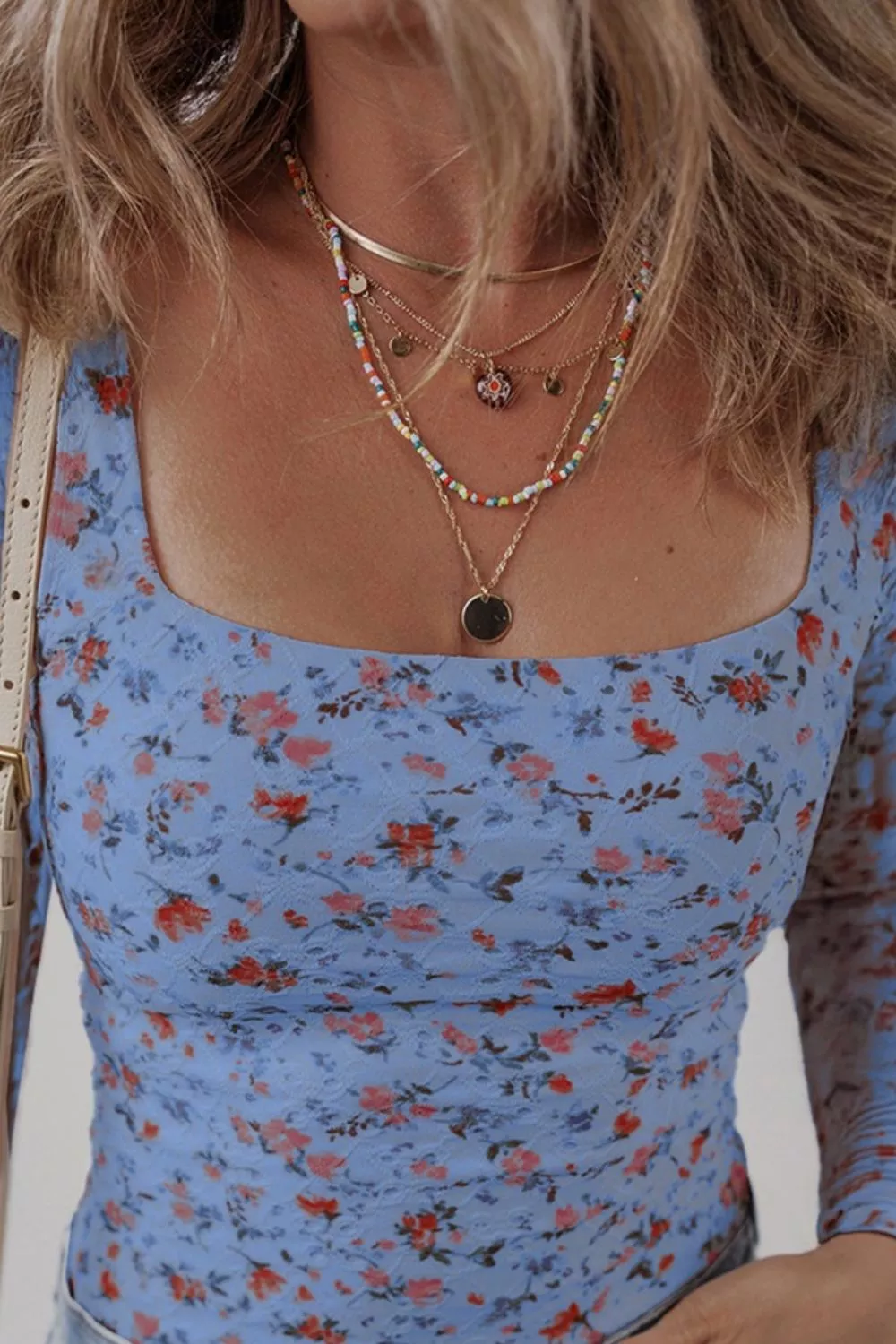Floral Print Square Neck Long Sleeve Top, image 2