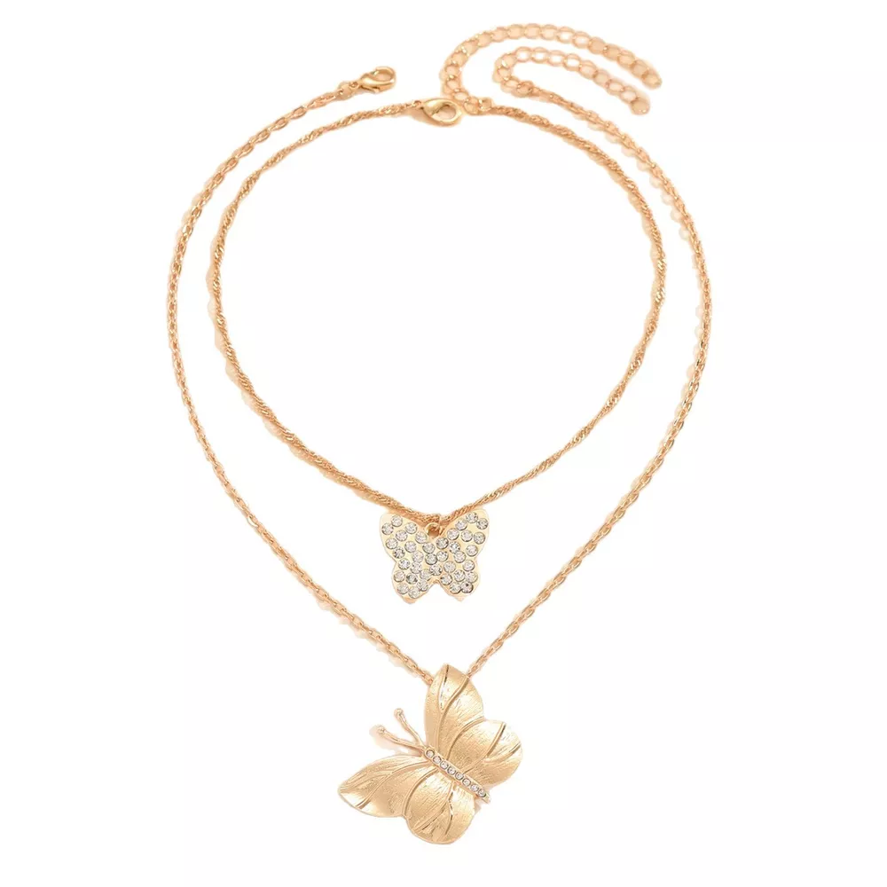 2 Piece 18K Gold-Plated Rhinestone Butterfly Necklace, image 4
