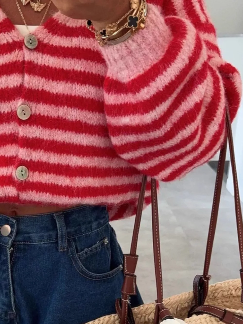 Striped Knit Button-Down Cardigan, image 2